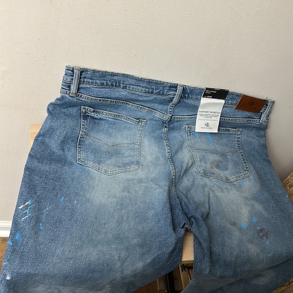 Lauren Blue Splatter Paint Comfort Stretch Relaxed Taper PLUS Jeans - 20W - Picture 9 of 12